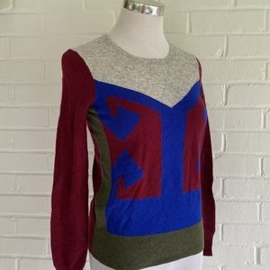 J.Crew Cashmere Blend Intarsia Colorblock 3/4 Sleeve Sweater